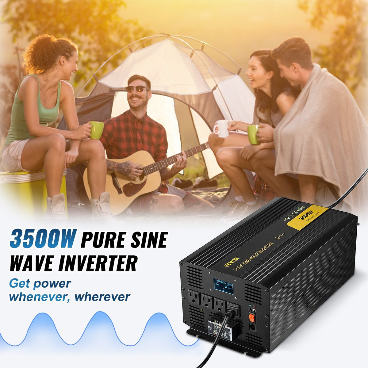 Pure Sine Wave Inverter 3500 Watt Power Inverter, DC 12V To AC 120V