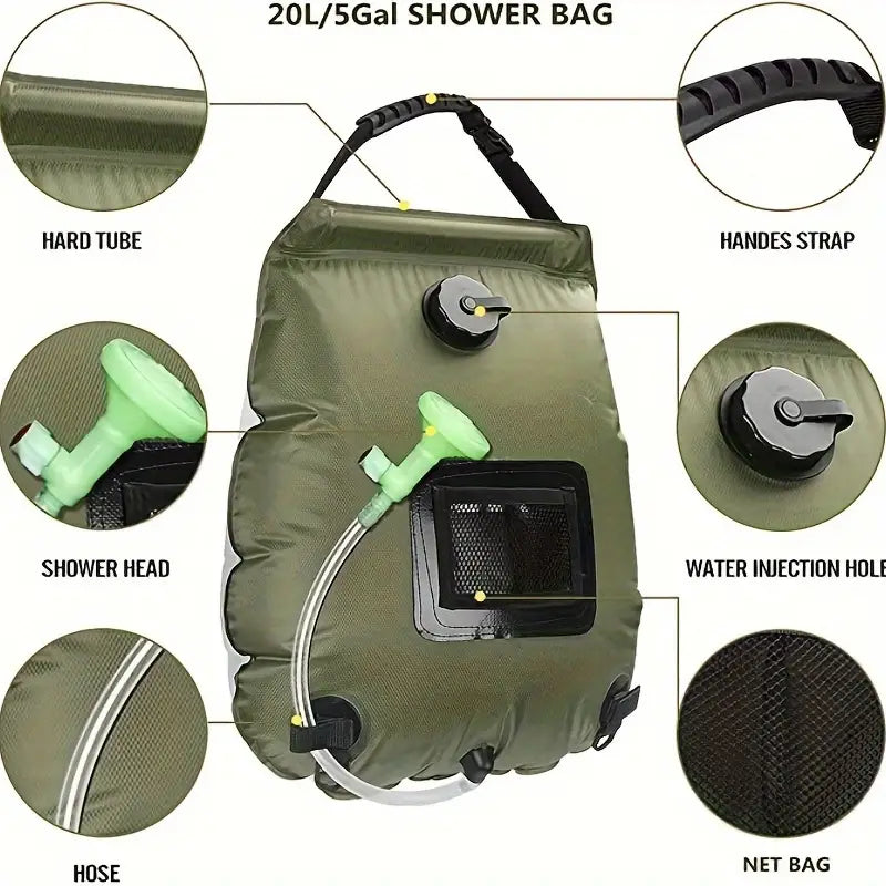 20L Solar Heated Camping Shower Bag - Portable Outdoor Bathing Solution