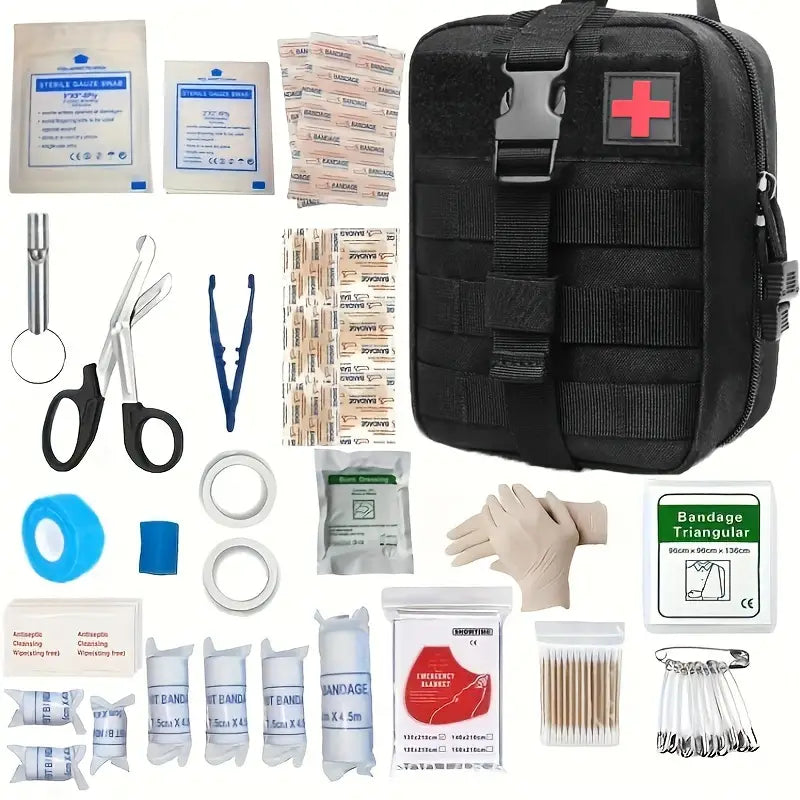 151-Piece Portable First Aid Kit | Black Emergency Travel Kit