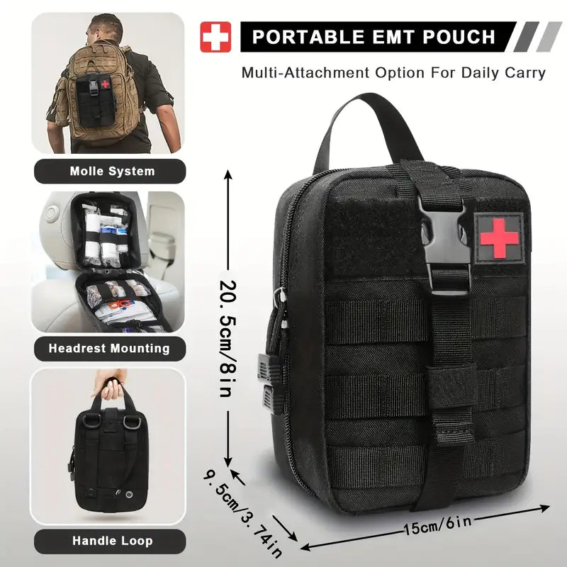151-Piece Portable First Aid Kit | Black Emergency Travel Kit