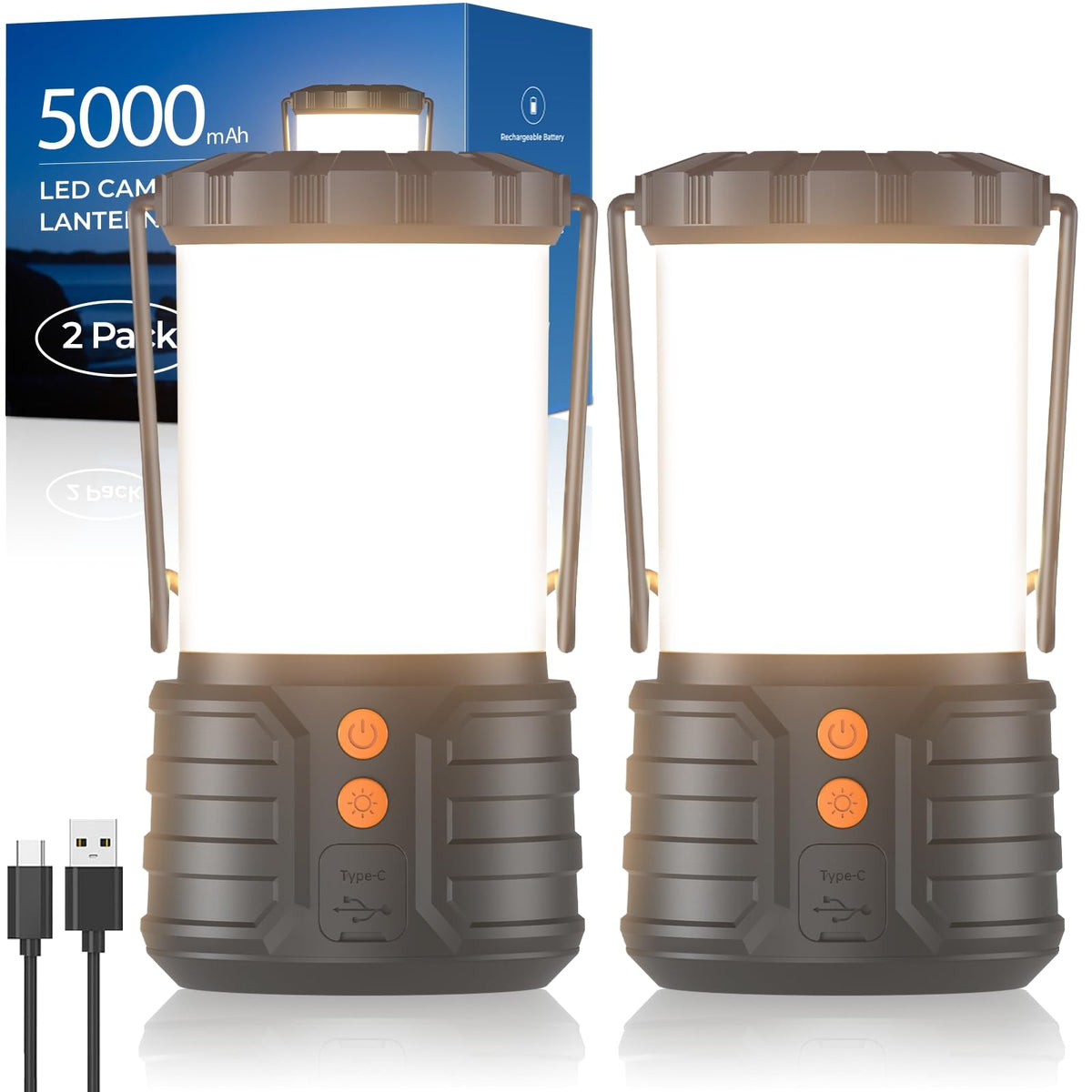 PopoIron Rechargeable Camping Lanterns — 2-Pack