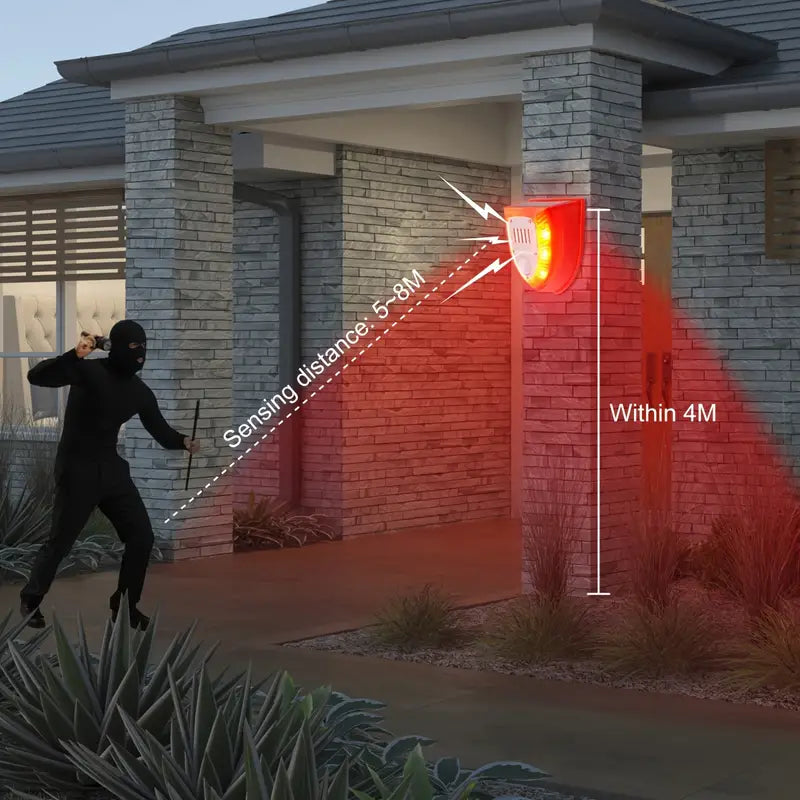 Solar-Powered Security Alarm Light with 129dB Gunshot and Dog Barking Sounds
