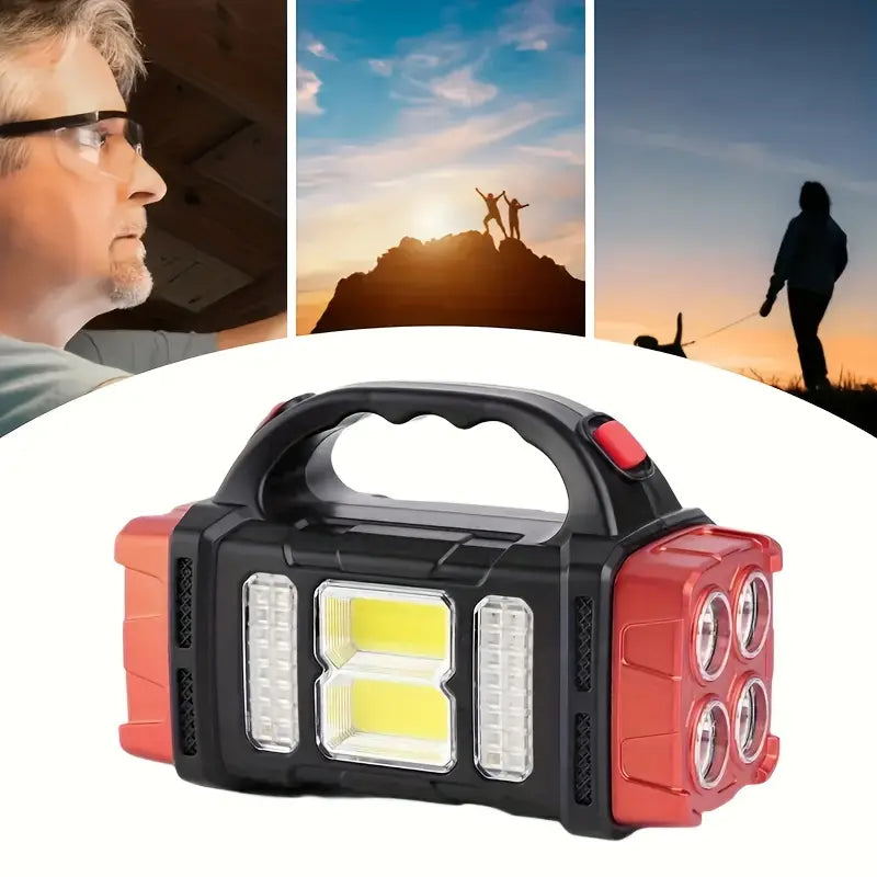 Red Tactical LED Solar Camping Light - Portable Rechargeable Flashlight