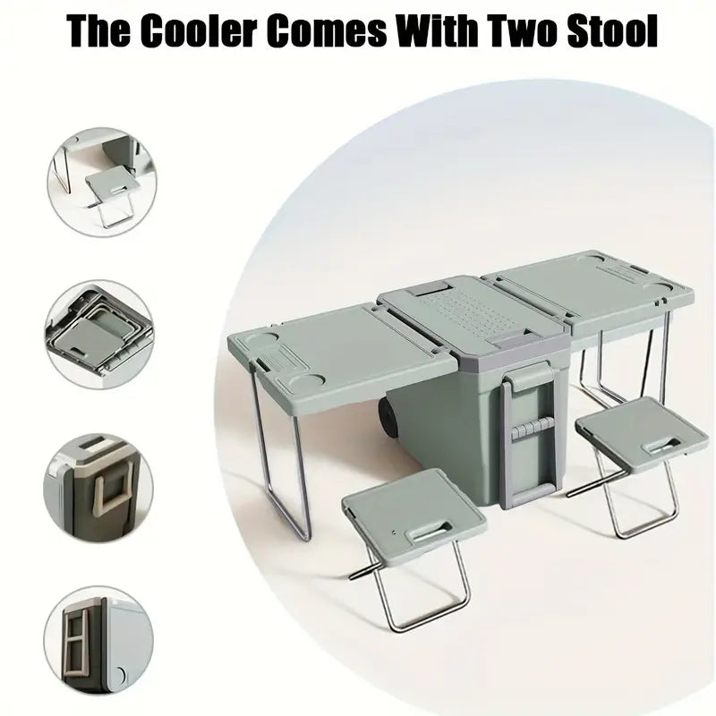 32L Portable Outdoor Cooler Box & Folding Table Chair Set