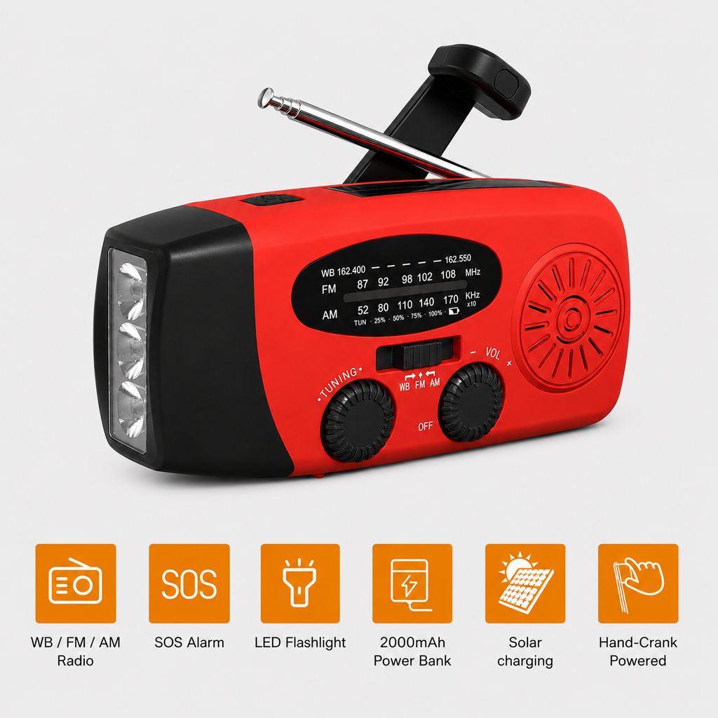 Emergency Crank Flashlight and Radio Power Bank Combo