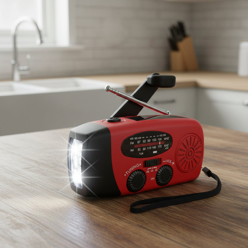 Emergency Crank Flashlight and Radio Power Bank Combo