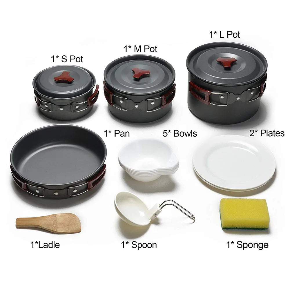 14-in-1 Outdoor Camping Cookware Kit Brown