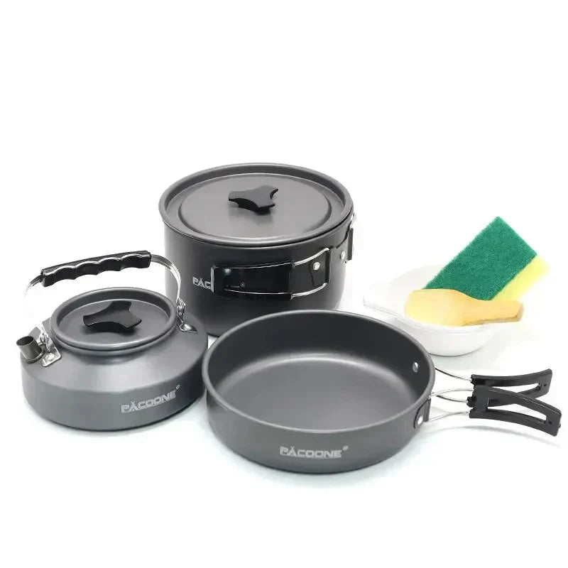 Portable Aluminum Camping Cookware Kit Grey
