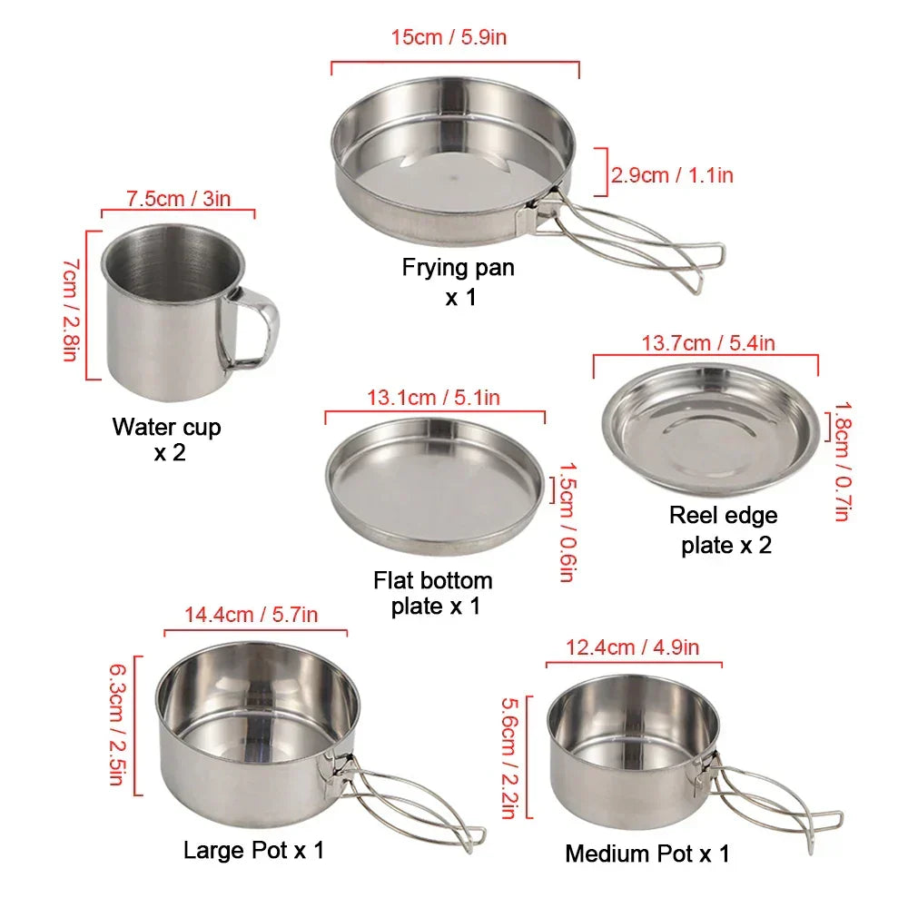 8-Piece Camping Cookware Mess Kit Silver