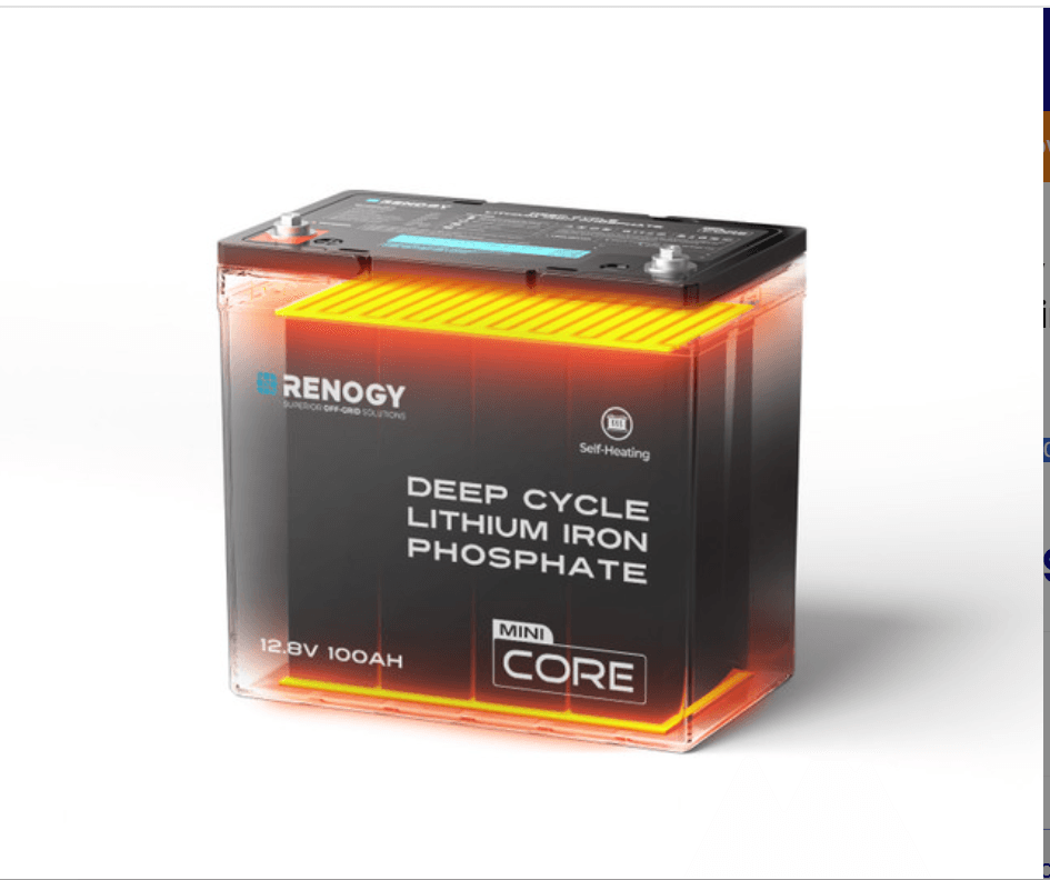 Renogy DuoHeat Tech Core Mini 12V 100Ah LiFePO4 Heated Deep Cycle Battery