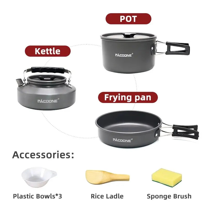 Portable Aluminum Camping Cookware Kit Grey
