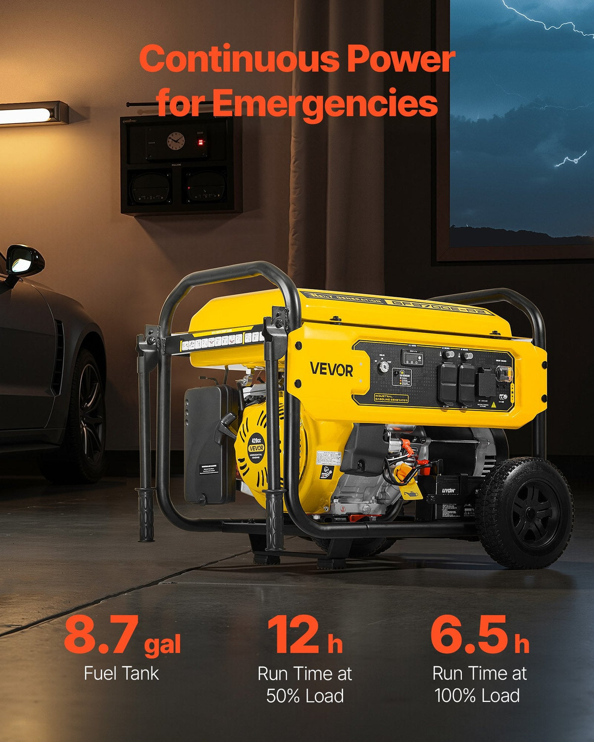 Portable Generator, 9625W Peak Watt Home Generator, Backup Generators For Home With Foldable Handle, Electric Start, Gas Powered, CO Sensor, RV & Emergency Ready 30A & 20A Outlets, AVR