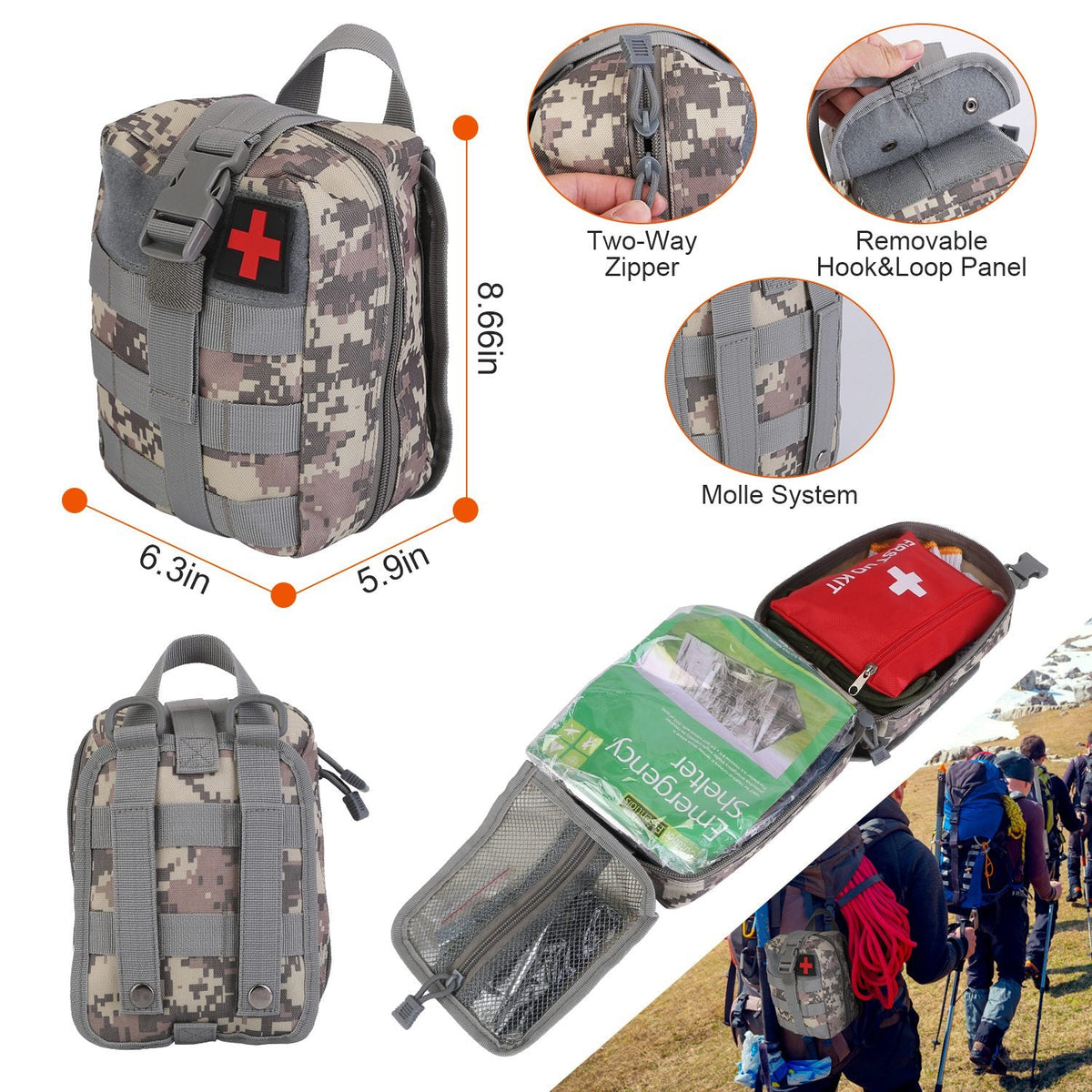 125Pcs Survival Kits Professional Emergency Survival Gear Tactical First Aid Kit Supplies For Outdoor Adventure Camping Hiking Hunting