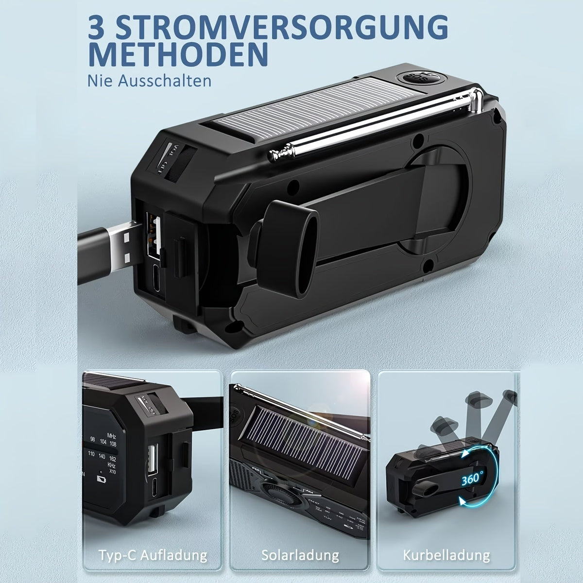 Emergency Radio Solar Hand Crank USB Power Bank