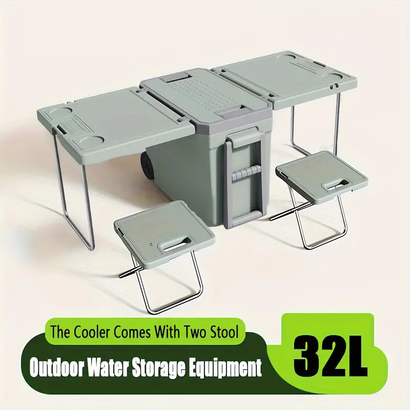 32L Portable Outdoor Cooler Box & Folding Table Chair Set