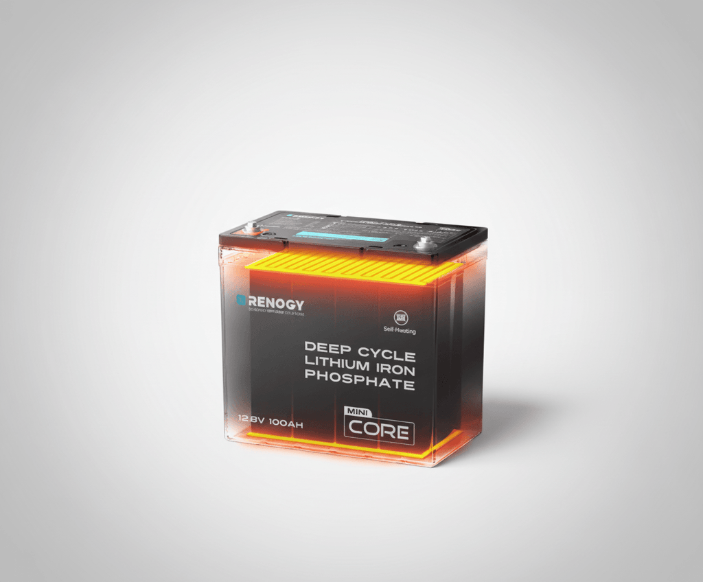 Renogy DuoHeat Tech Core Mini 12V 100Ah LiFePO4 Heated Deep Cycle Battery