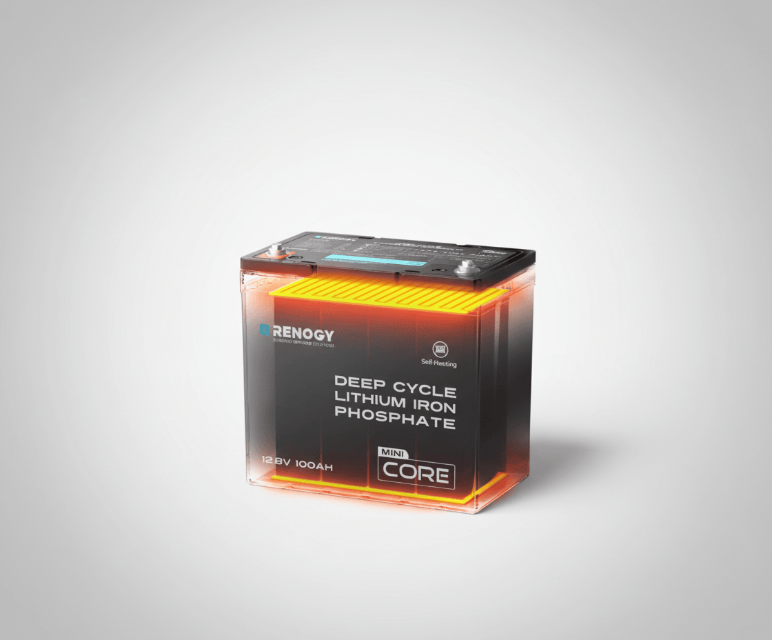 Renogy DuoHeat Tech Core Mini 12V 100Ah LiFePO4 Heated Deep Cycle Battery